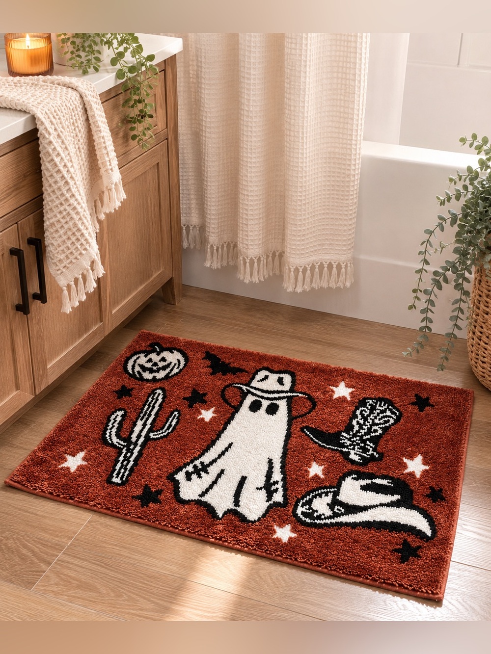 NWT Wrangler Halloween Western Ghost Cowboy Bath Rug 20x32 Spooky Decor